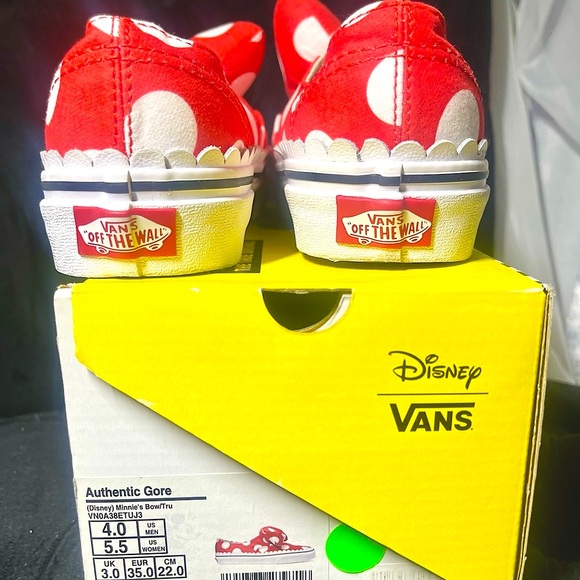 RARE Vans x Disney Minnie Mouse Authentic Gore Bow Sneakers in Red White - Picture 8 of 10